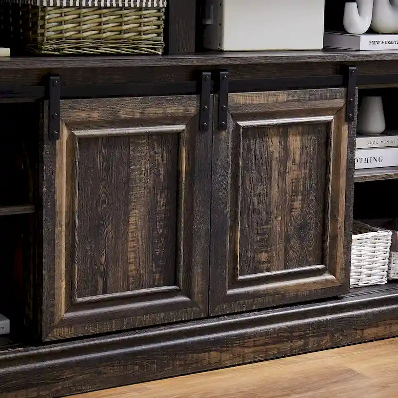 Meuble TV avec rangement intégré, style années 50, meuble TV multifonctionnel à portes coulissantes-6