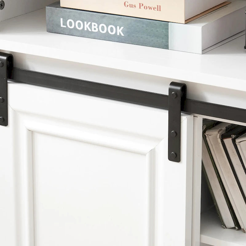 Meuble TV avec rangement intégré, style années 50, meuble TV multifonctionnel à portes coulissantes-13