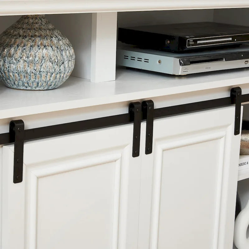 Meuble TV avec rangement intégré, style années 50, meuble TV multifonctionnel à portes coulissantes-14