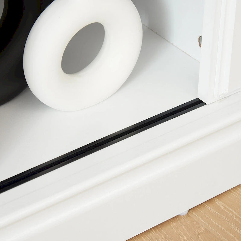 Meuble TV avec rangement intégré, style années 50, meuble TV multifonctionnel à portes coulissantes-16