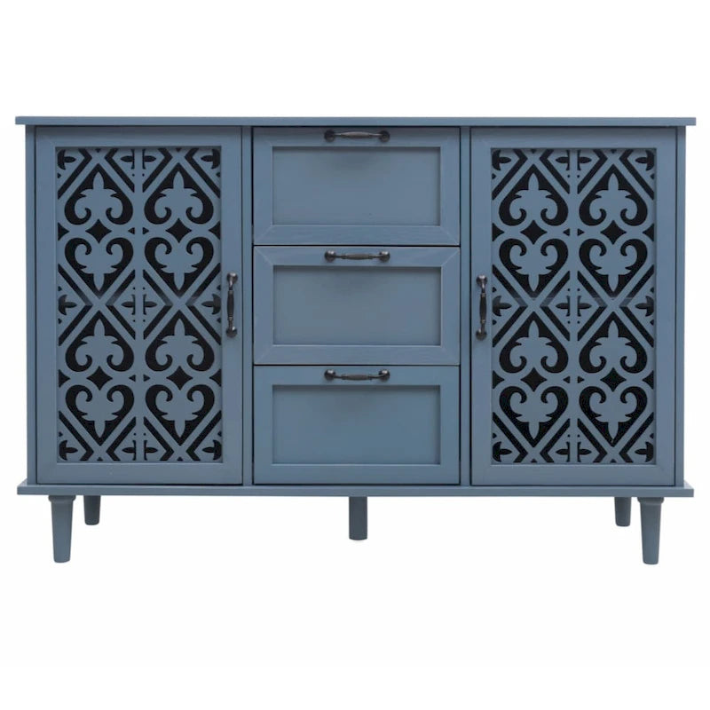 Meuble à 2 portes et 3 tiroirs, style américain, idéal pour une chambre, un salon ou un bureau.-19