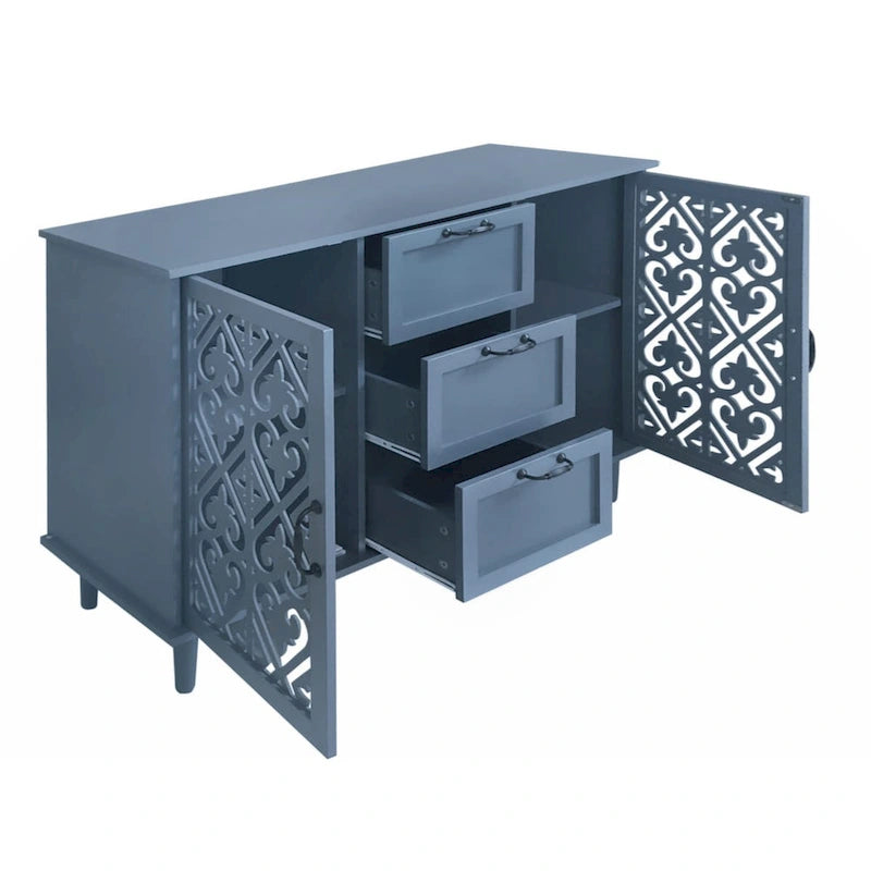 Meuble à 2 portes et 3 tiroirs, style américain, idéal pour une chambre, un salon ou un bureau.-27