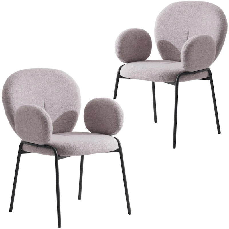 Ensemble de 2 chaises de salle à manger en fer recouvertes de tissu Celestial Boucle par LeisureMod-7