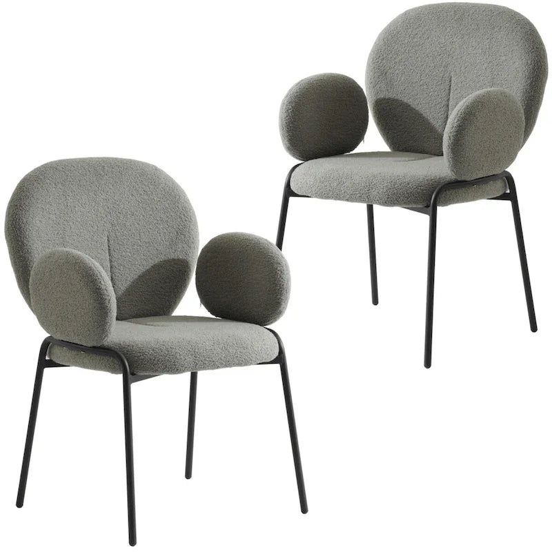 Ensemble de 2 chaises de salle à manger en fer recouvertes de tissu Celestial Boucle par LeisureMod-25