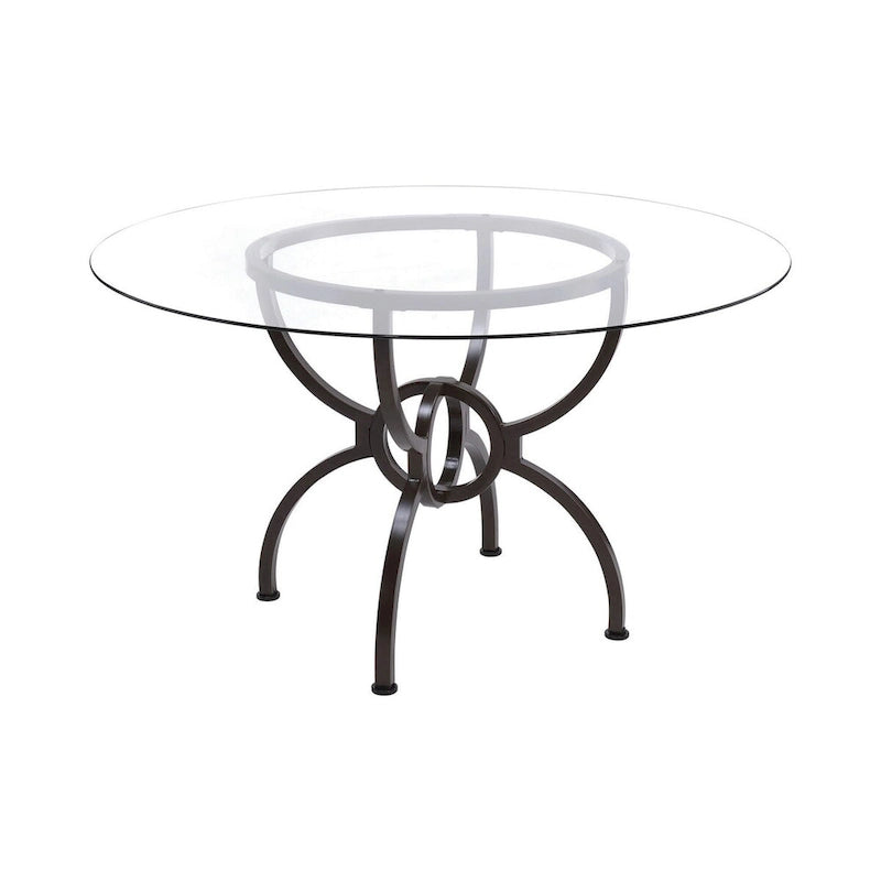48 Inch Round Dining Table, Clear Glass Top, Interlocked Ring Motif Legs