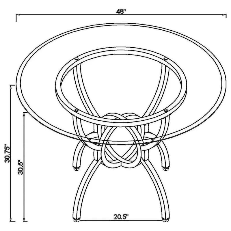 Table de salle à manger ronde de 122 cm (48 pouces), plateau en verre transparent, pieds à motif d'anneaux entrelacés-5
