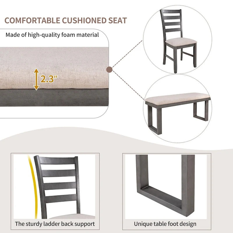 Ensemble de salle à manger 6 pièces avec table, 4 chaises et banc-7