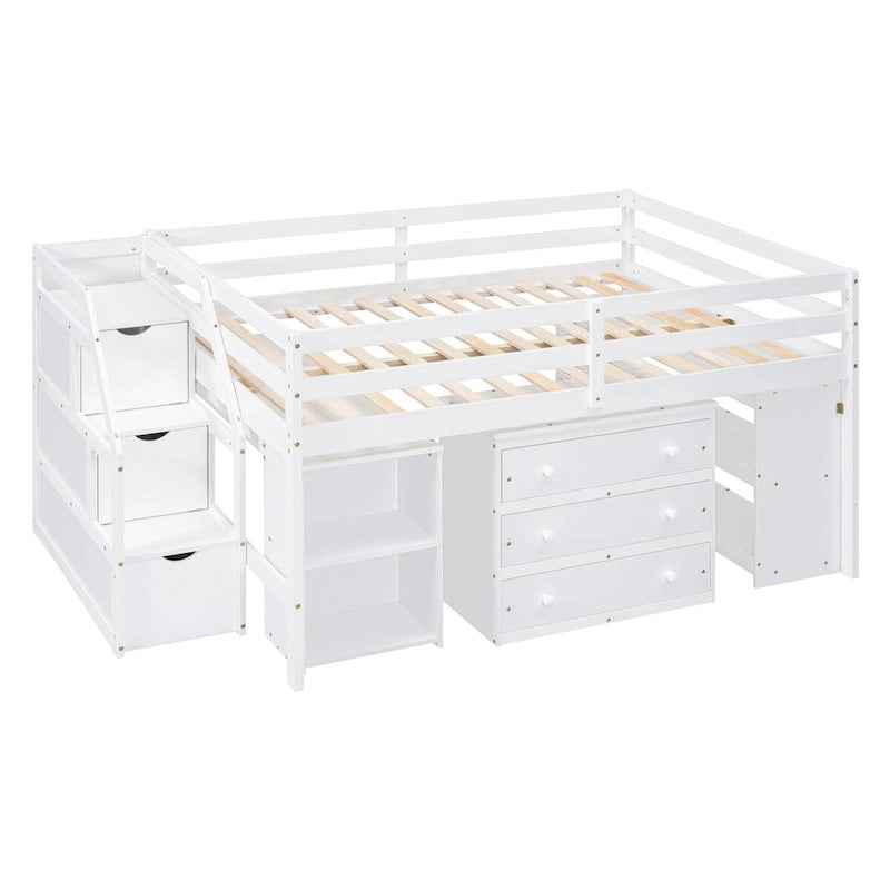 Lit mezzanine Nestfair pleine grandeur avec bureau escamotable et 3 tiroirs-4