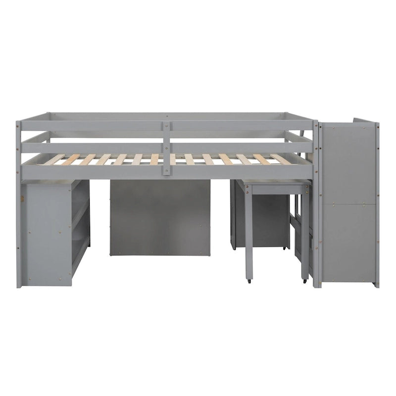 Lit mezzanine Nestfair pleine grandeur avec bureau escamotable et 3 tiroirs-14