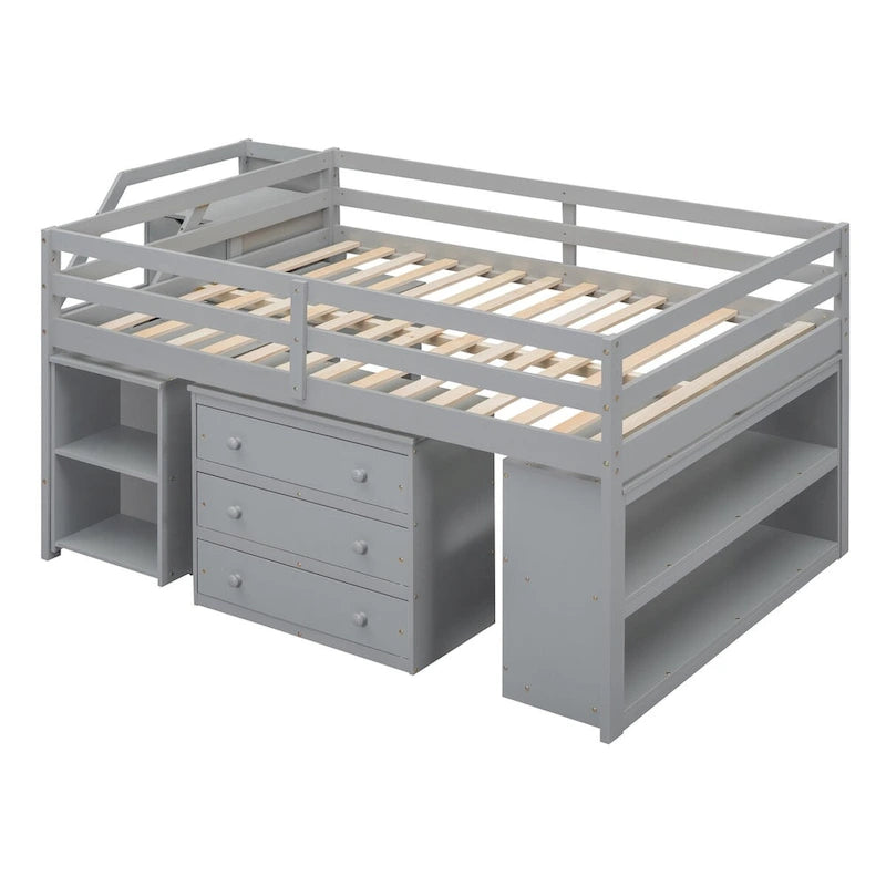 Lit mezzanine Nestfair pleine grandeur avec bureau escamotable et 3 tiroirs-15