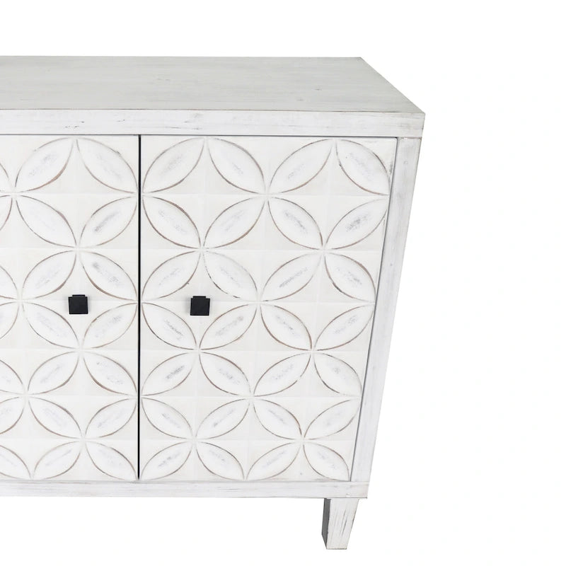 Buffet/meuble de rangement d'appoint moderne en bois blanc délavé à 4 portes de 152 cm (60 po)-9