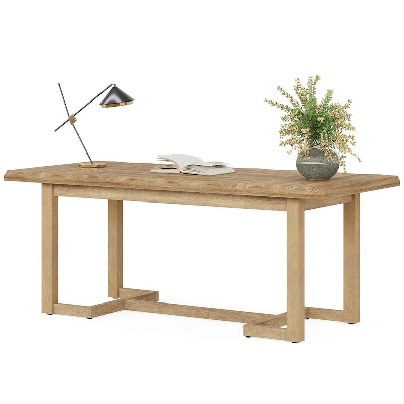 Bureau d'ordinateur rectangulaire en bois de 62,2 pouces avec pieds en bois massif-3