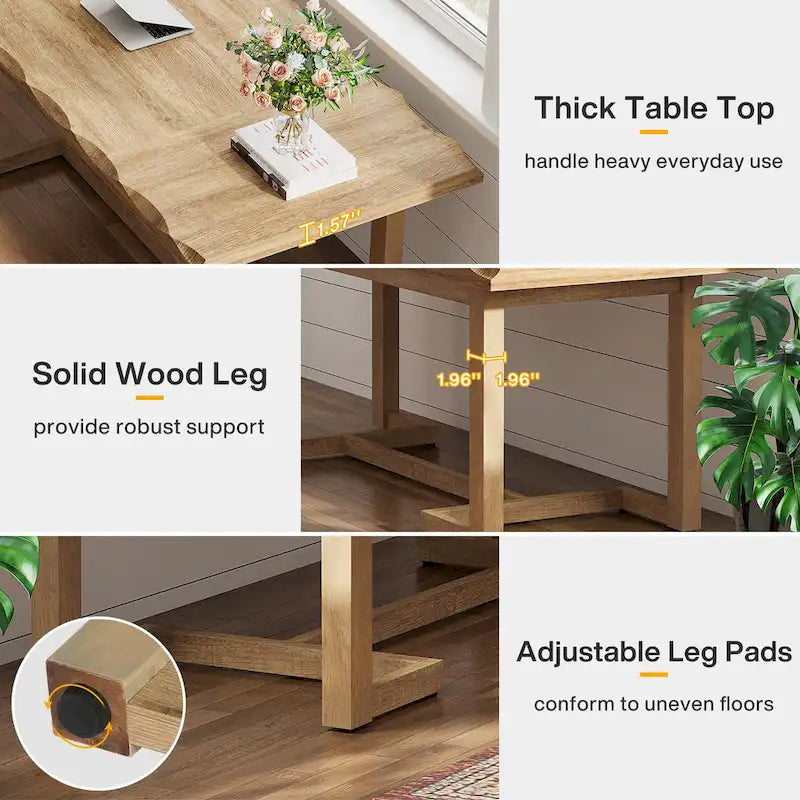 Bureau d'ordinateur rectangulaire en bois de 62,2 pouces avec pieds en bois massif-6