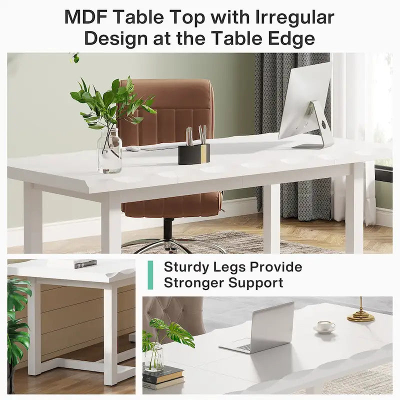 Bureau d'ordinateur rectangulaire en bois de 62,2 pouces avec pieds en bois massif-13