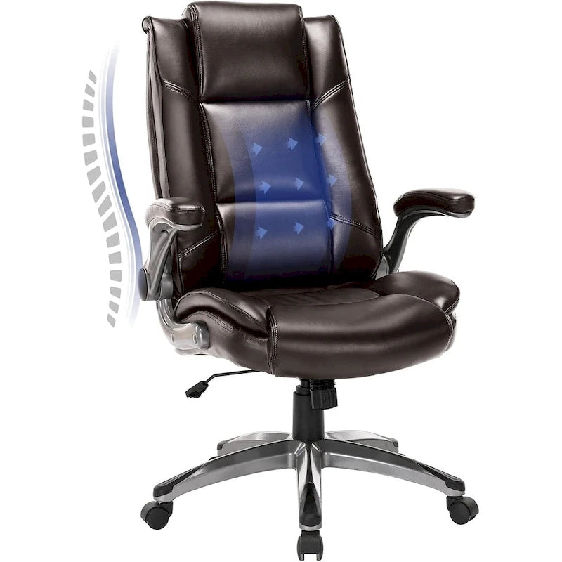 Fauteuil de direction en cuir - Fauteuil de bureau à dossier haut avec accoudoirs rembourrés relevables et inclinaison réglable.-22