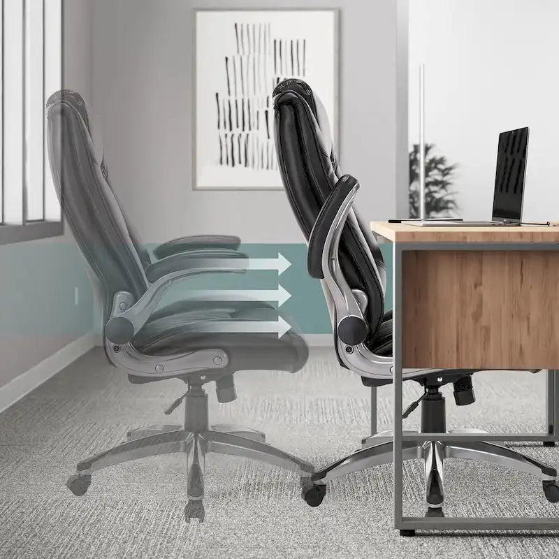 Fauteuil de direction en cuir - Fauteuil de bureau à dossier haut avec accoudoirs rembourrés relevables et inclinaison réglable.-4