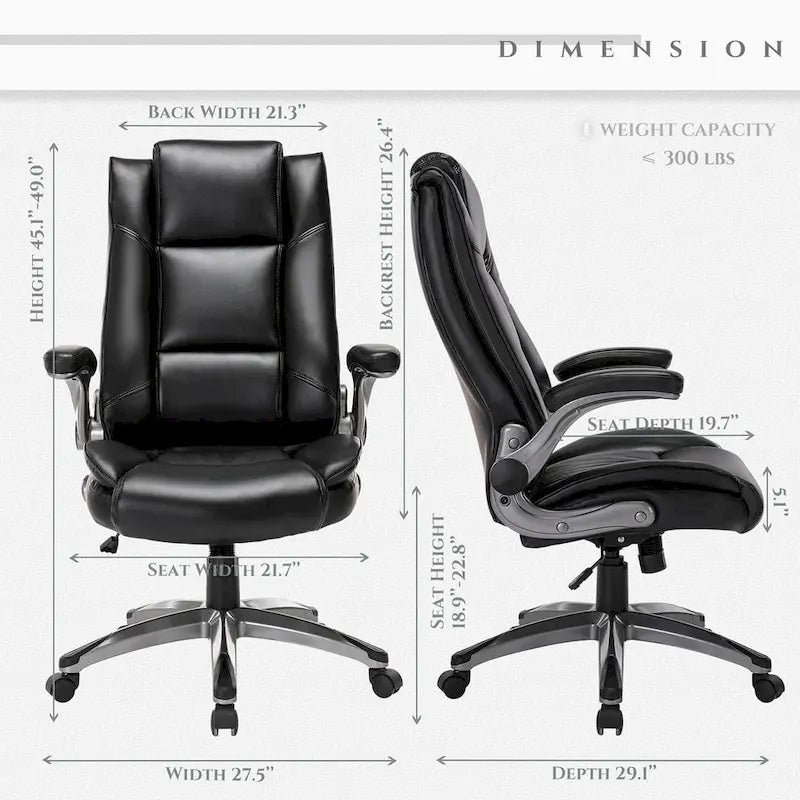 Fauteuil de direction en cuir - Fauteuil de bureau à dossier haut avec accoudoirs rembourrés relevables et inclinaison réglable.-5