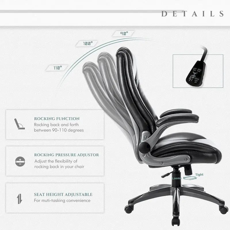 Fauteuil de direction en cuir - Fauteuil de bureau à dossier haut avec accoudoirs rembourrés relevables et inclinaison réglable.-7