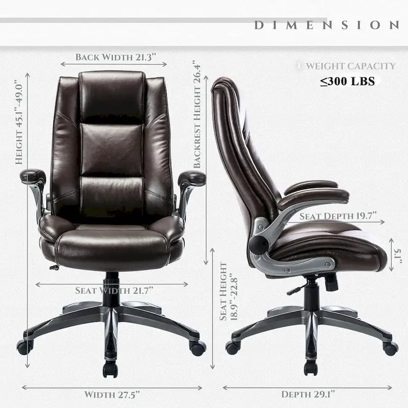 Fauteuil de direction en cuir - Fauteuil de bureau à dossier haut avec accoudoirs rembourrés relevables et inclinaison réglable.-13