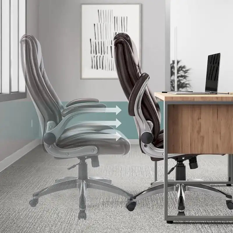 Fauteuil de direction en cuir - Fauteuil de bureau à dossier haut avec accoudoirs rembourrés relevables et inclinaison réglable.-16