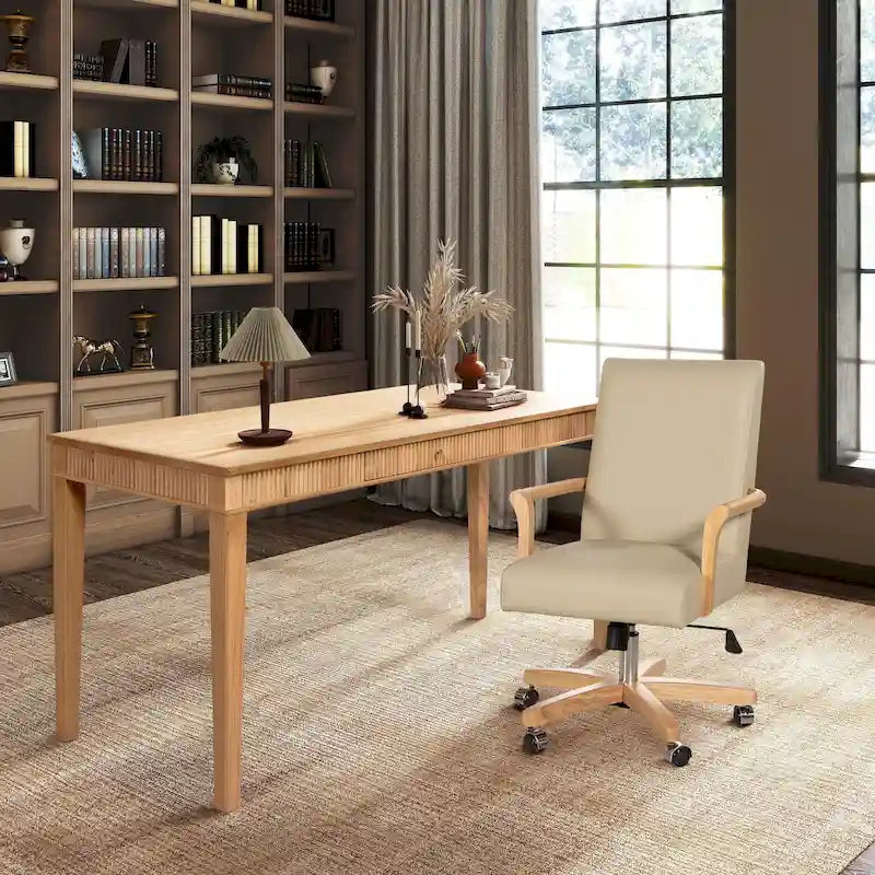 Chaise de bureau pivotante en cuir pleine fleur Dumont Modern Farmhouse-11