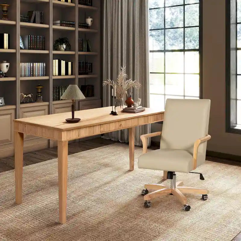 Chaise de bureau pivotante en cuir pleine fleur Dumont Modern Farmhouse-5