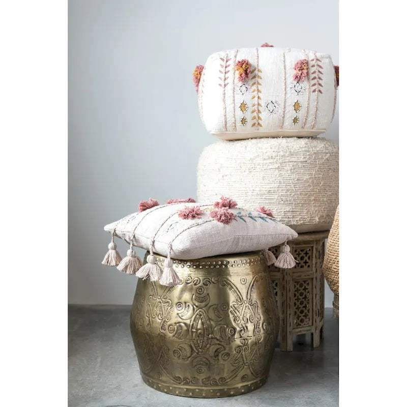 Table d'appoint en métal gaufré en forme de tambour-4