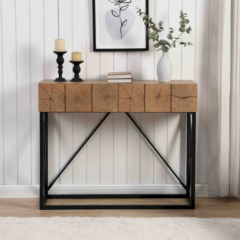 43.31 Luxury Wood Sofa Table, Industrial Console Table for Entryway, Hallway Tables with Two Drawers for Living Room
