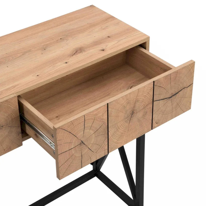 Table console de luxe en bois 43.31, style industriel, idéale pour une entrée ou un salon, avec deux tiroirs.-5