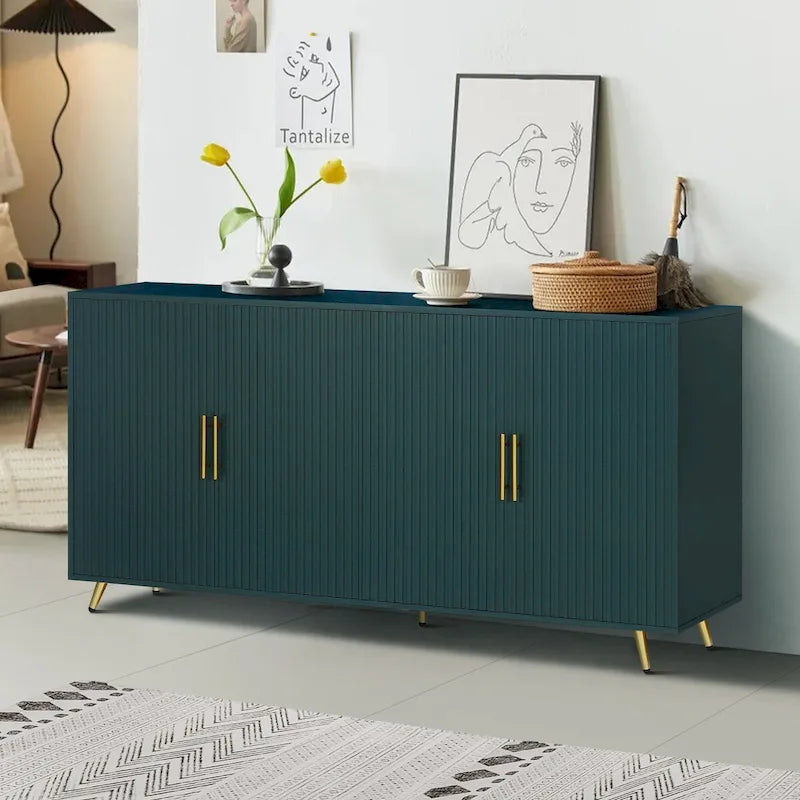 Meuble TV en bois avec armoire de rangement et étagères réglables, console multimédia pour salon ou chambre (bleu marine)-10
