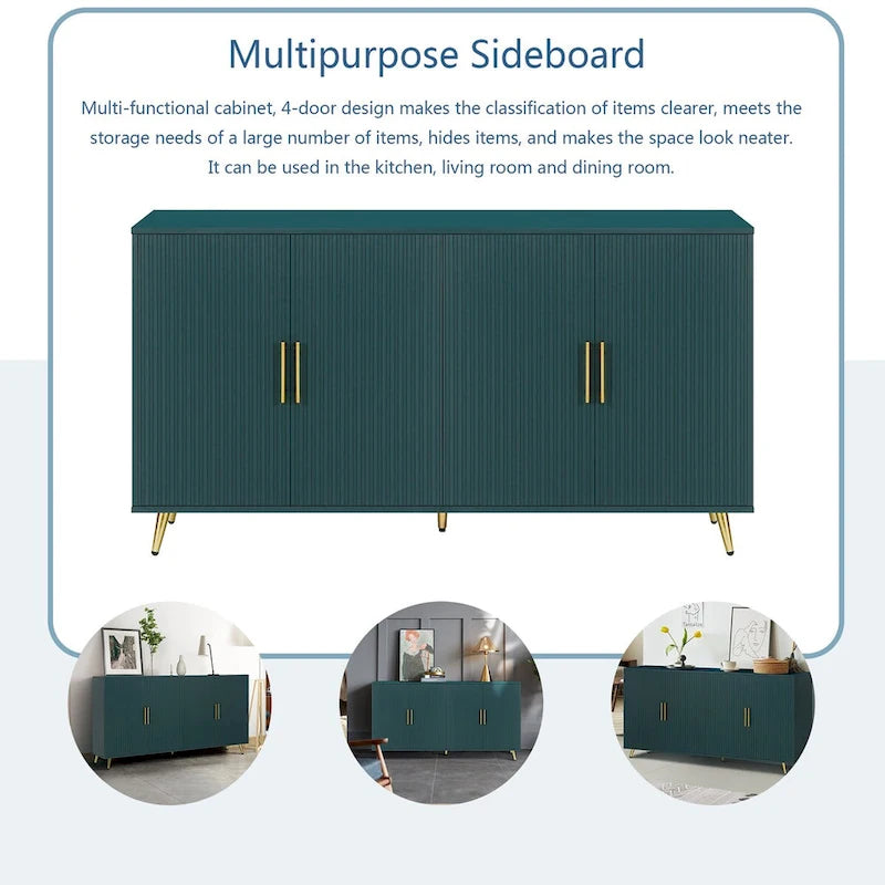 Meuble TV en bois avec armoire de rangement et étagères réglables, console multimédia pour salon ou chambre (bleu marine)-4