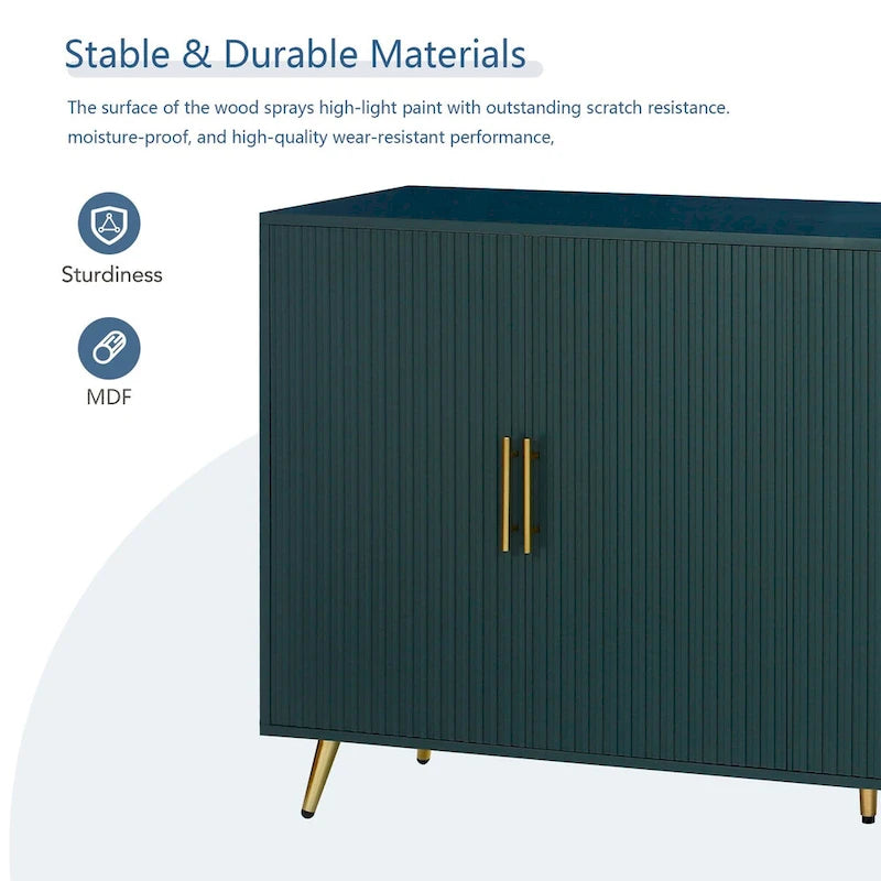 Meuble TV en bois avec armoire de rangement et étagères réglables, console multimédia pour salon ou chambre (bleu marine)-6