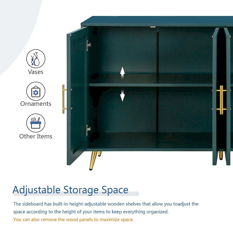 Meuble TV en bois avec armoire de rangement et étagères réglables, console multimédia pour salon ou chambre (bleu marine)-7