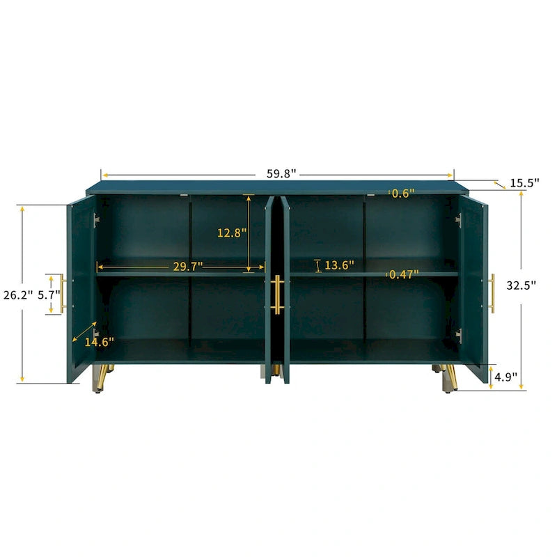 Meuble TV en bois avec armoire de rangement et étagères réglables, console multimédia pour salon ou chambre (bleu marine)-8