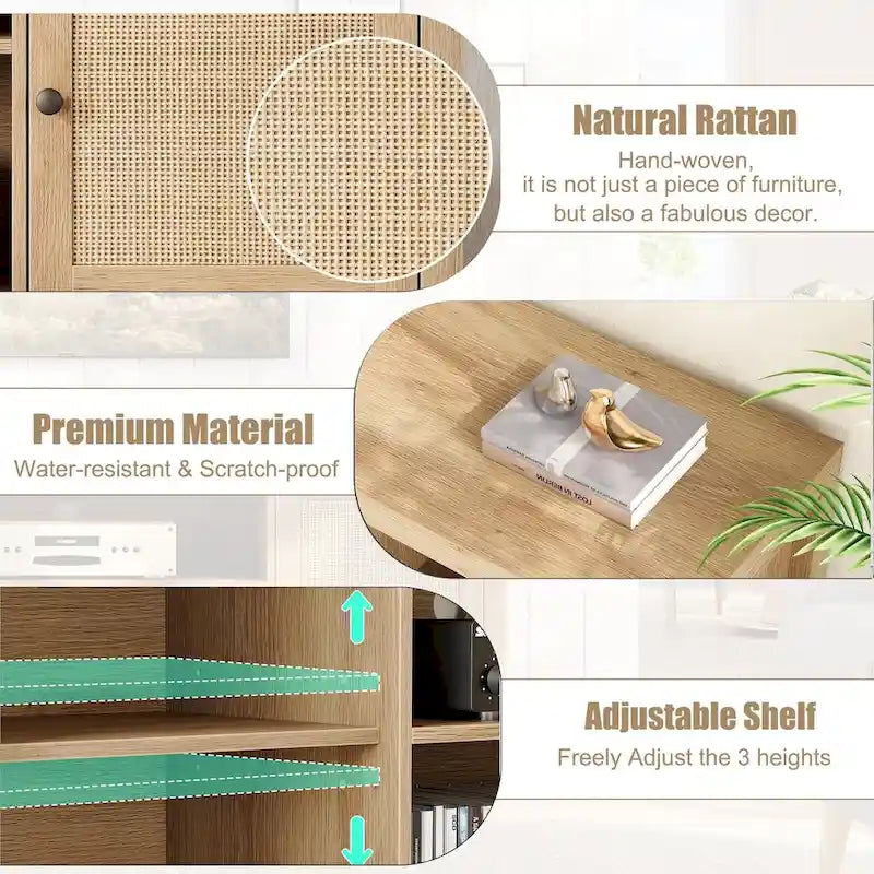 Meuble TV en rotin pour téléviseur 65/75 pouces-4