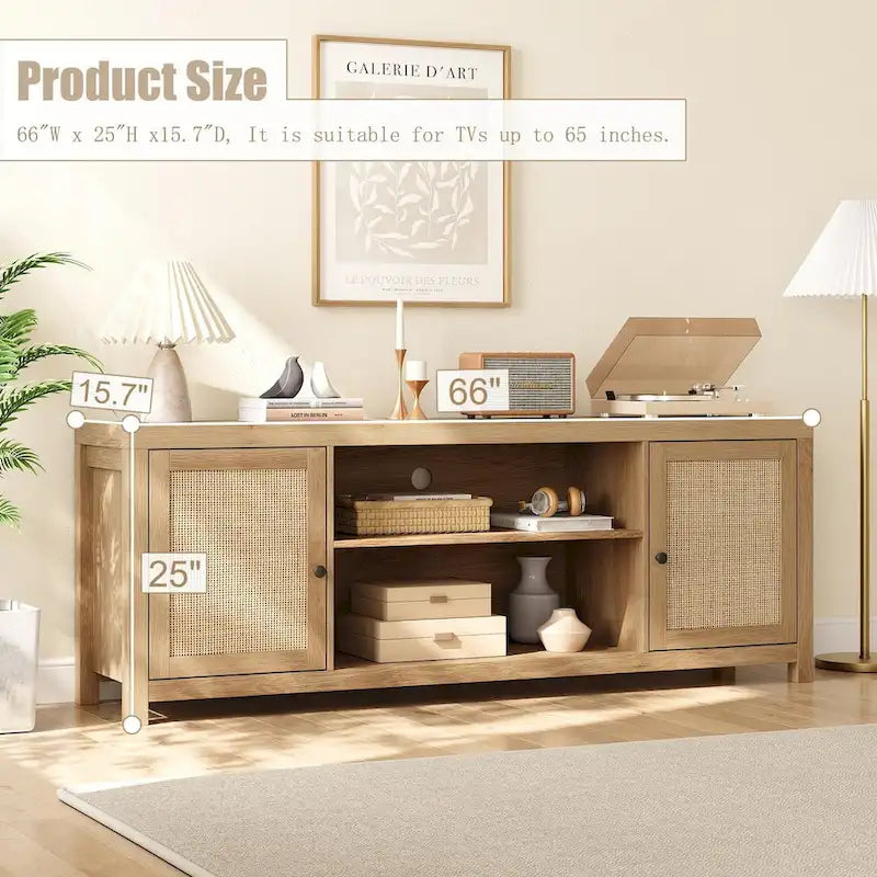 Meuble TV en rotin pour téléviseur 65/75 pouces-6