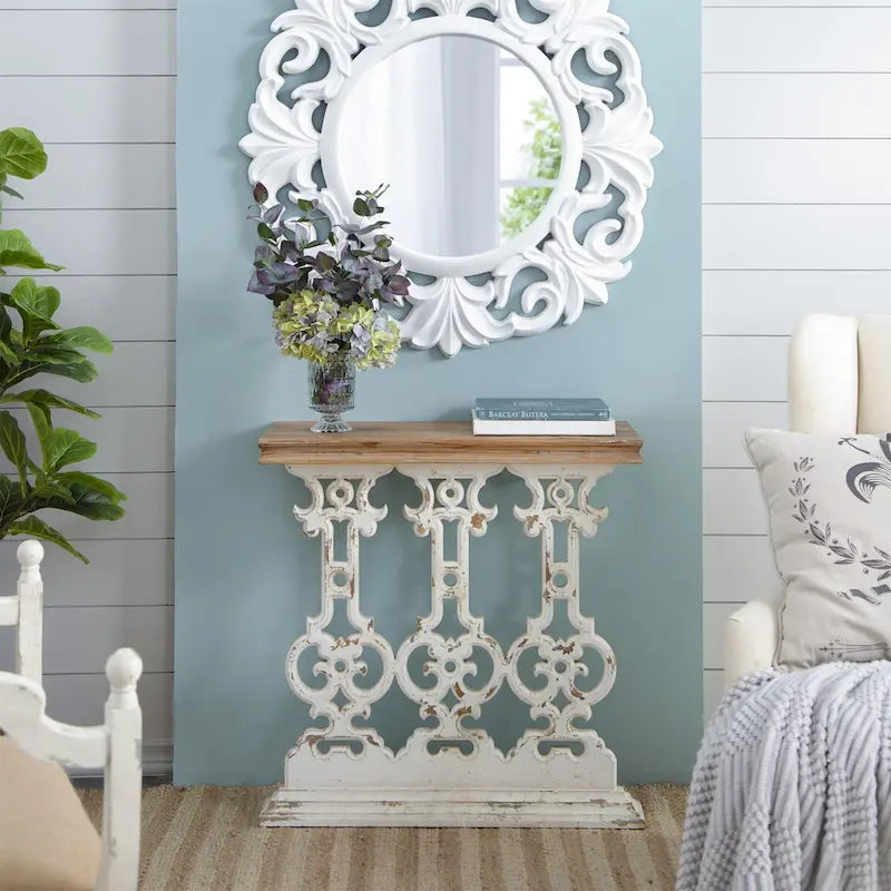 Console classique vintage blanchie à la chaux-2