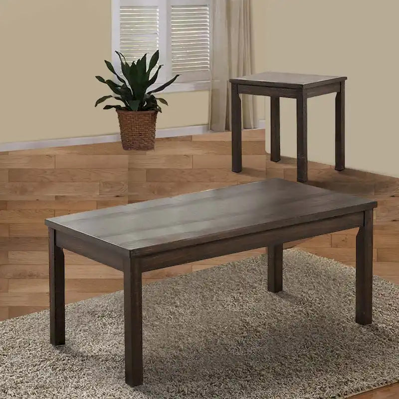 3 Piece Coffee Table and End Table Set, Wood Tabletops, Dark Brown Finish
