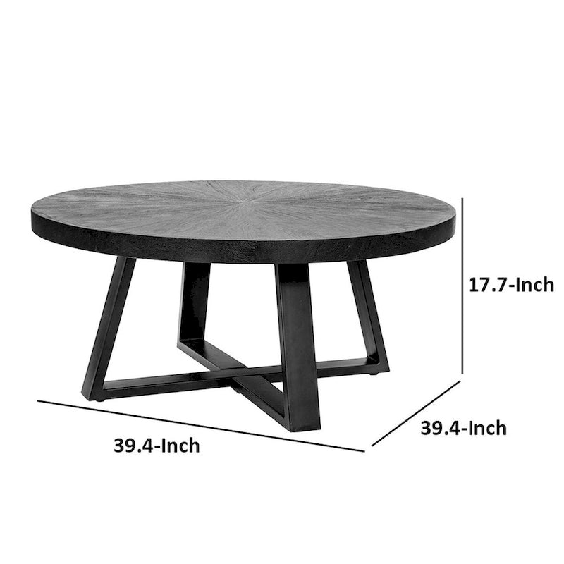 Table basse ronde Raj de 99 cm (39 pouces), piètement croisé, bois d'acacia noir, fer-5