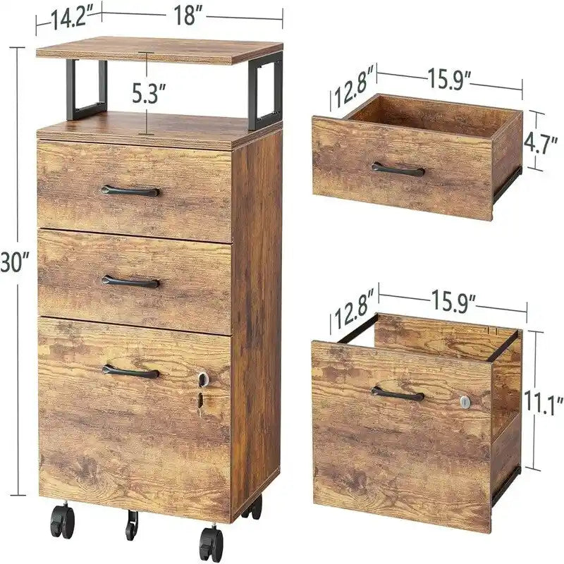 Classeur à roulettes à 3 tiroirs - 16 cm (P) x 76,5 cm (L) x 55 cm (H)-3