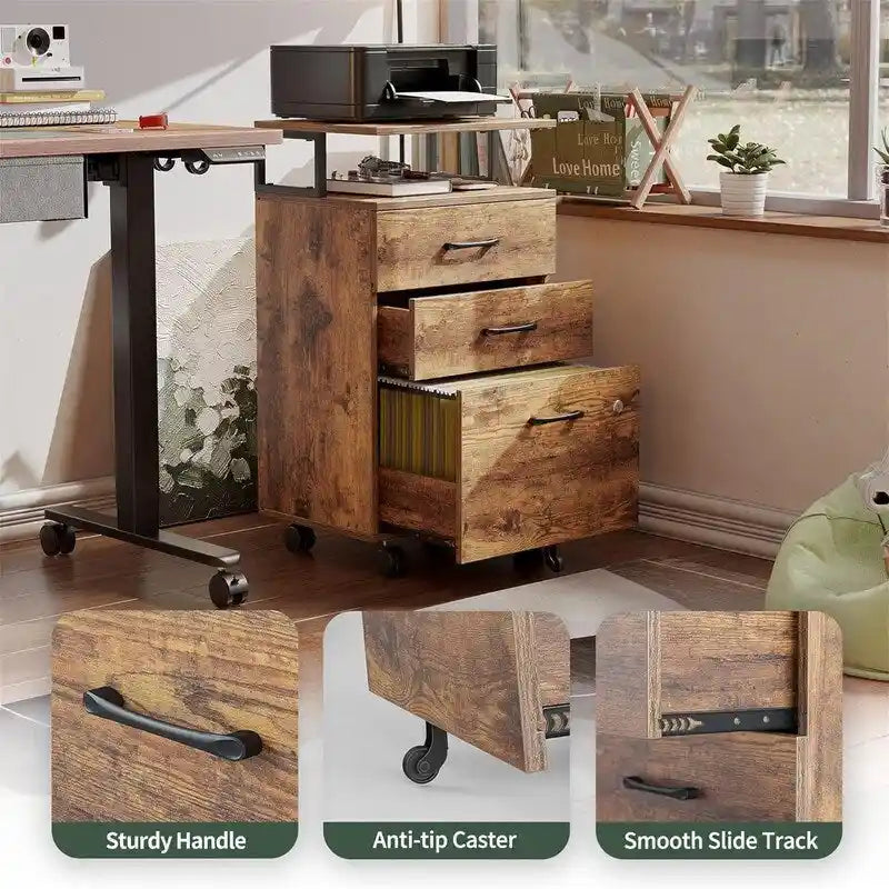 Classeur à roulettes à 3 tiroirs - 16 cm (P) x 76,5 cm (L) x 55 cm (H)-5