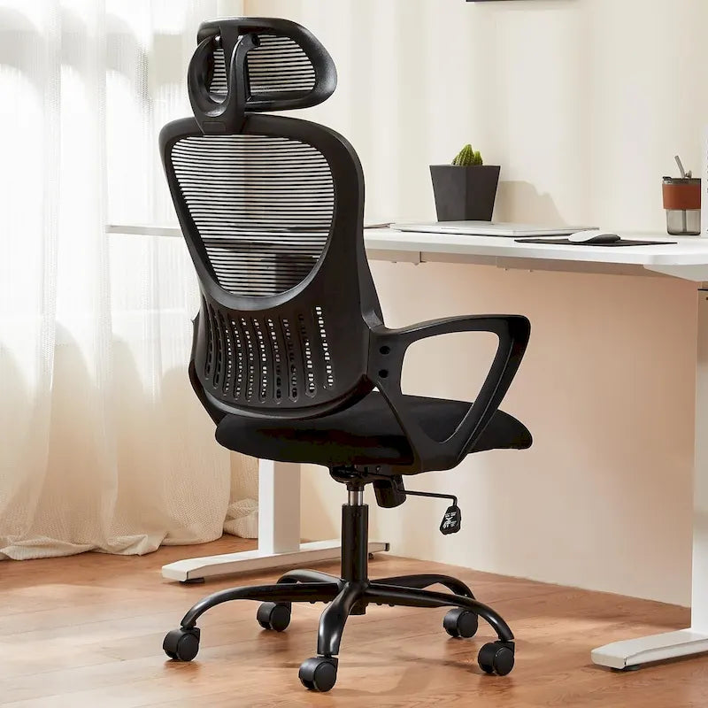 Chaise de bureau ergonomique, chaise de bureau à dossier haut avec appui-tête, chaise de bureau pivotante en maille pour ordinateur à domicile-22
