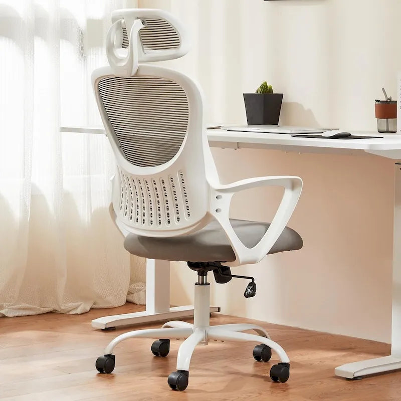 Chaise de bureau ergonomique, chaise de bureau à dossier haut avec appui-tête, chaise de bureau pivotante en maille pour ordinateur à domicile-2