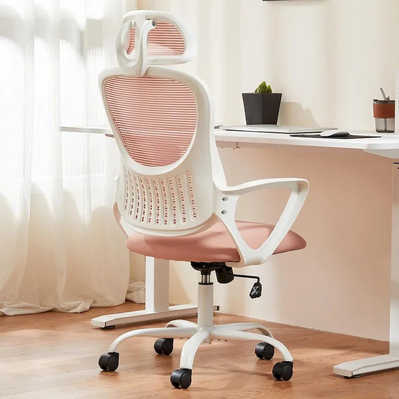 Chaise de bureau ergonomique, chaise de bureau à dossier haut avec appui-tête, chaise de bureau pivotante en maille pour ordinateur à domicile-3
