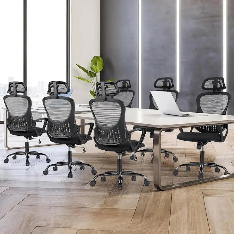 Chaise de bureau ergonomique, chaise de bureau à dossier haut avec appui-tête, chaise de bureau pivotante en maille pour ordinateur à domicile-9