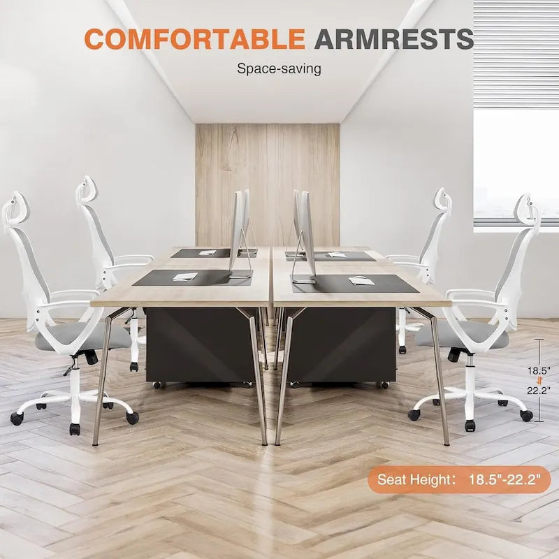 Chaise de bureau ergonomique, chaise de bureau à dossier haut avec appui-tête, chaise de bureau pivotante en maille pour ordinateur à domicile-13