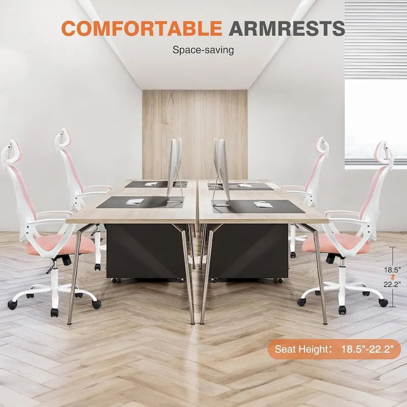 Chaise de bureau ergonomique, chaise de bureau à dossier haut avec appui-tête, chaise de bureau pivotante en maille pour ordinateur à domicile-17