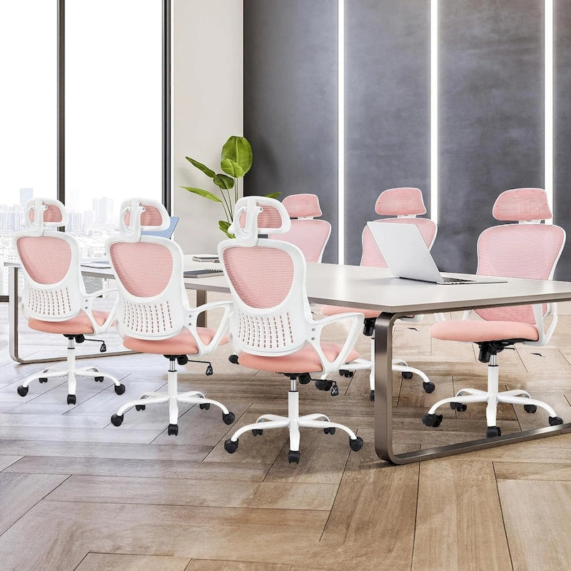 Chaise de bureau ergonomique, chaise de bureau à dossier haut avec appui-tête, chaise de bureau pivotante en maille pour ordinateur à domicile-19