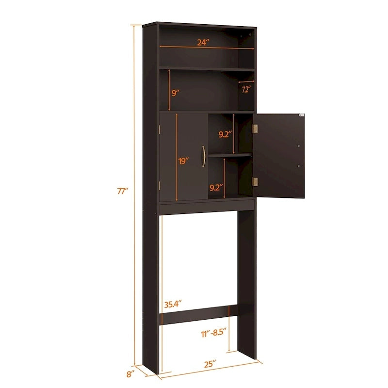 Organisateur de salle de bain Yaheetech à 2 étagères, à placer au-dessus des toilettes, avec double porte-3