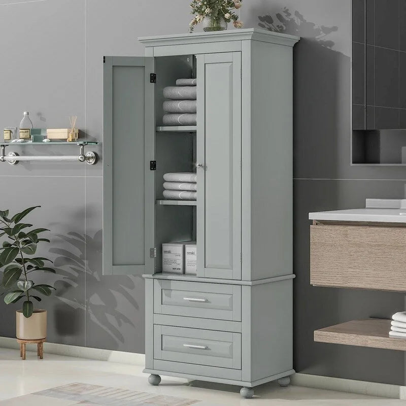 Armoire de rangement haute blanche à deux tiroirs pour cuisine, salle de bain ou bureau-16